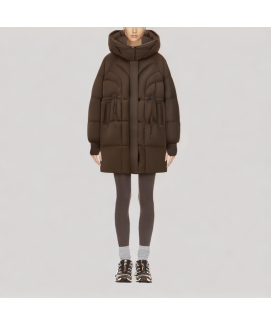 Brown Fitted Hooded Down Jacket