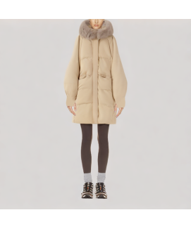 Solid Color Down Jacket with Large Fur Collar