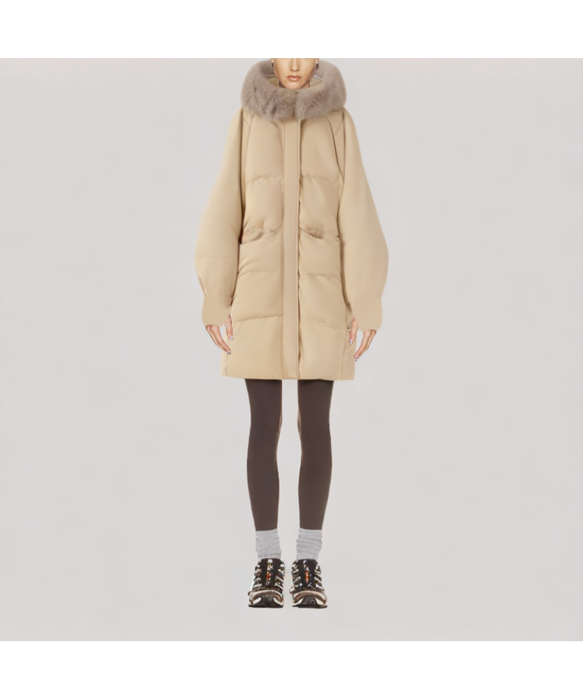 Solid Color Down Jacket with Large Fur Collar