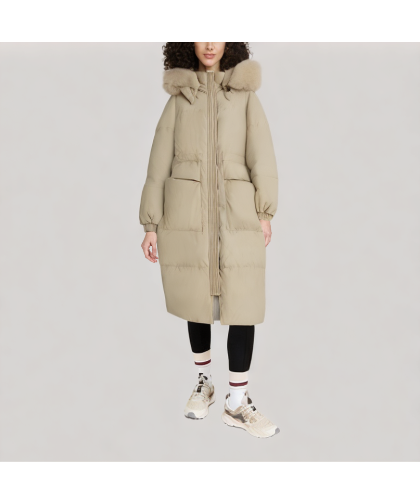 Women's Hooded Down Jacket with Fur Collar