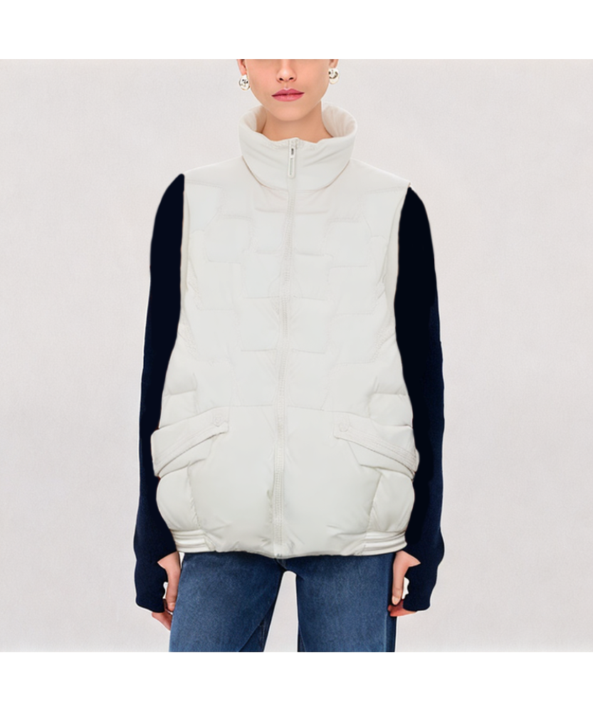White Stand up Collar Down Vest