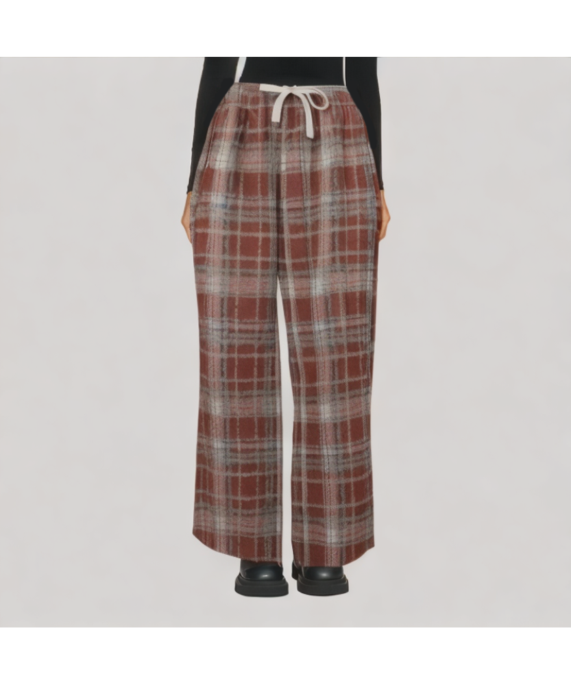 High Waisted Plaid Fleece Lined Casual Pants