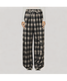 Color Blocked Plaid Wide Leg Pants