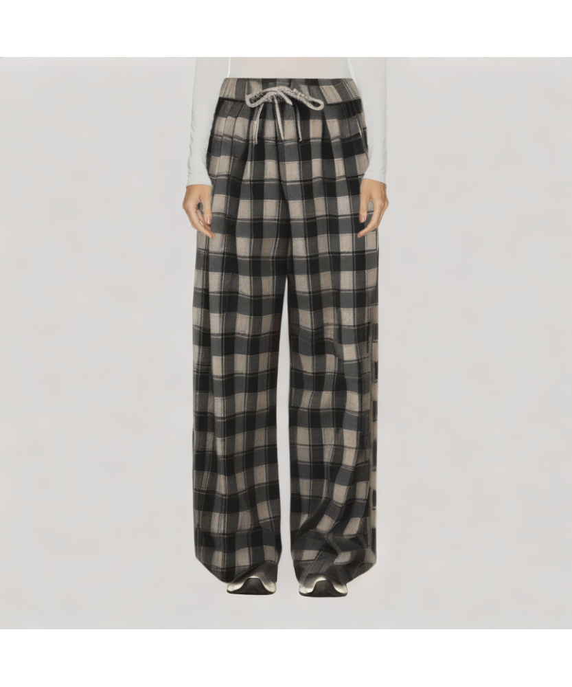 Color Blocked Plaid Wide Leg Pants