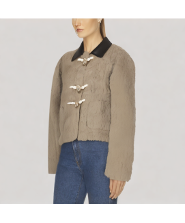 Color Blocked Collared Short Jacket