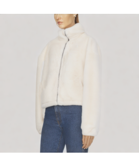 Short Faux Mink Fur Stand Collar Jacket