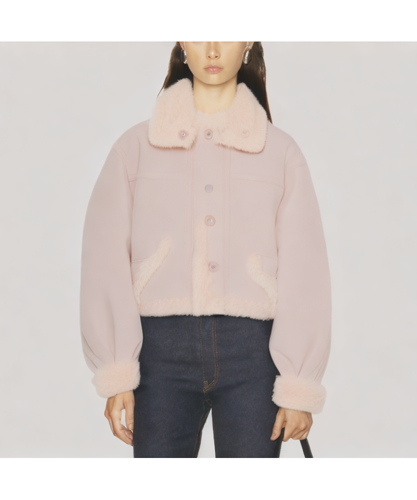 Short Suede and Fur Shearling Jacket