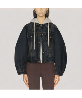 Hooded Cropped Denim Jacket