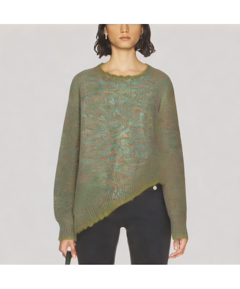 Ruffled Edge Loose Fitting Knit Sweater