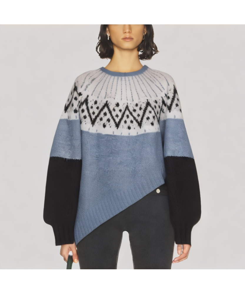 Color Blocked Loose Crew Neck Sweater
