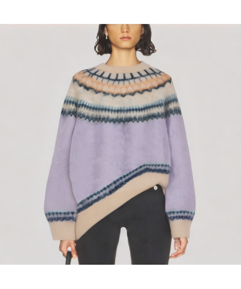 Jacquard Crew Neck Knit Sweater