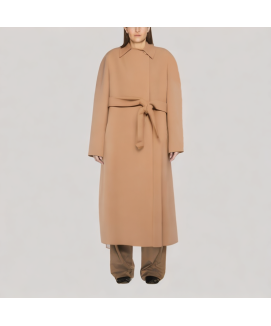 Wrap-Style Long Wool Coat