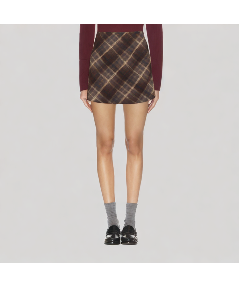 Plaid Wool A line Skirt