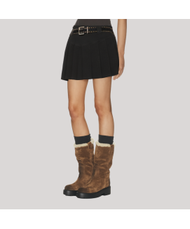 Brown Pleated A line Mini Skirt