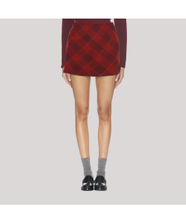 Red Plaid Wool A line Skirt