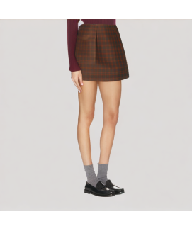 Brown Plaid A line Skirt